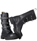 Steel Boots 15 Eyelets Black 4 Buckles Zip Pyramid
