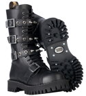 Steel Boots 15 Eyelets Black 4 Buckles Zip Pyramid