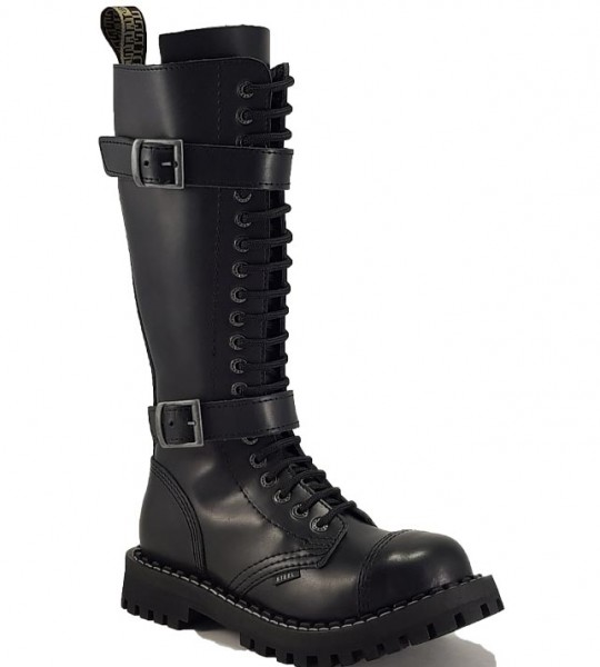 Steel Boots 20 Eyelets Black With 2 Buckles ZIP