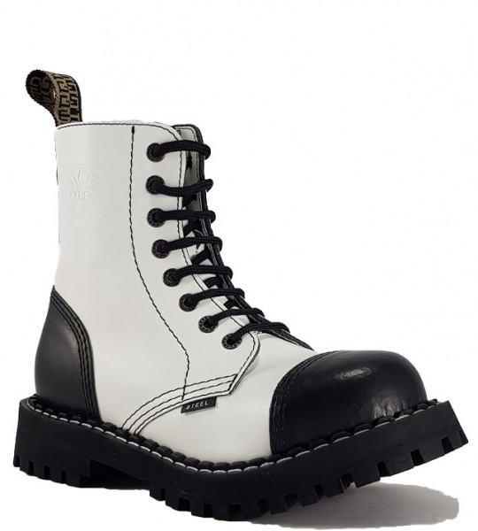 Steel Boots 8 Eyelets White and Black 