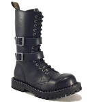 Steel Boots 15 Eyelets Black With 2 Buckles ZIP