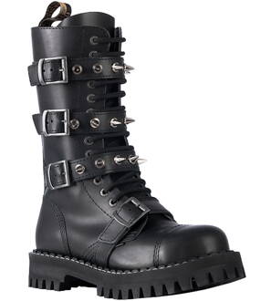 Steel Boots 15 Eyelets Black 4 Buckles Zip Pyramid