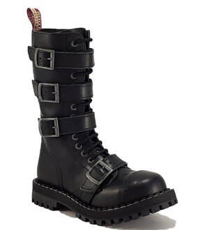 Steel Boots 15 Eyelets Black 4 Buckles Zip 