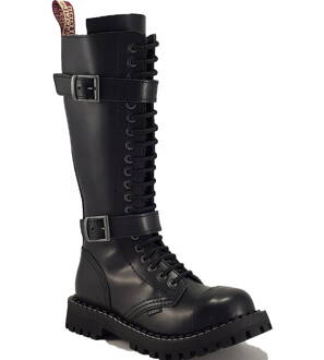 Steel Boots 20 Eyelets Black With 2 Buckles ZIP