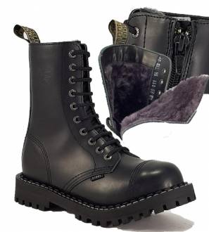 Steel Boots 10 Eyelets Black Warm With Zip